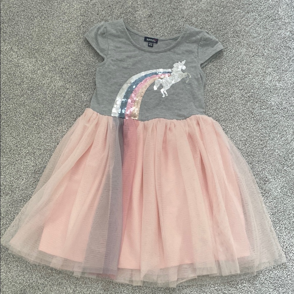 Gray and Pink Unicorn Tulle Dress